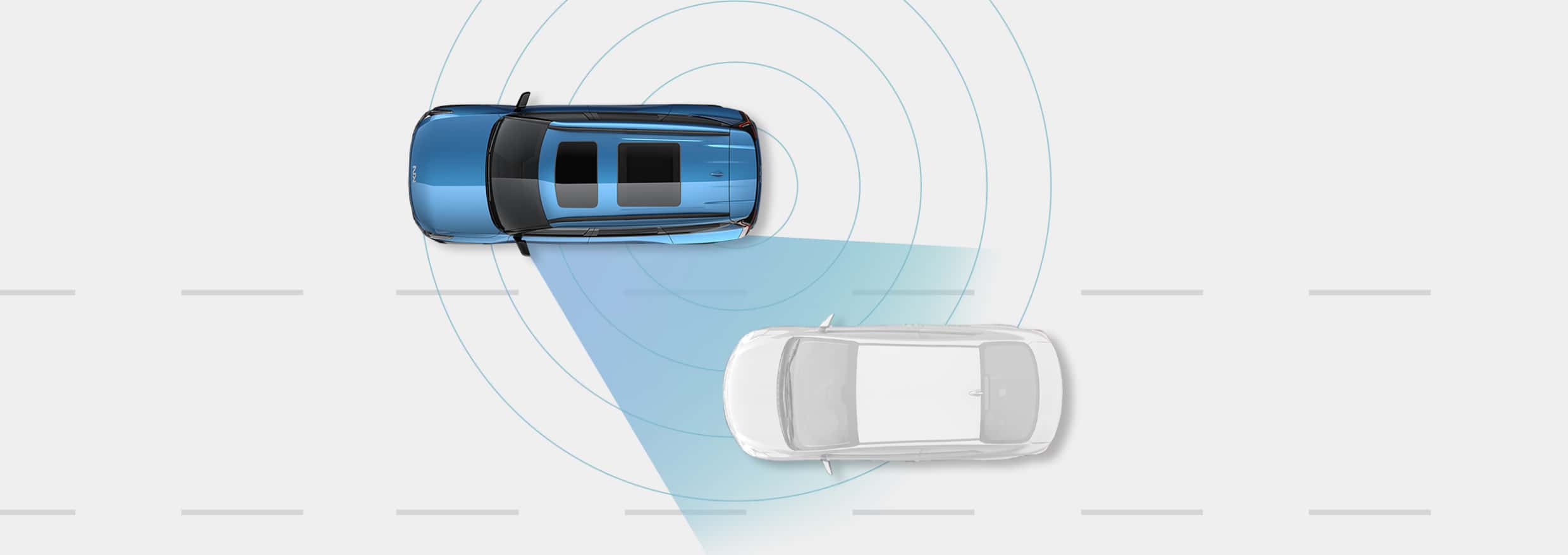 Top-down diagram showing the collision sensing distance towards other vehicles